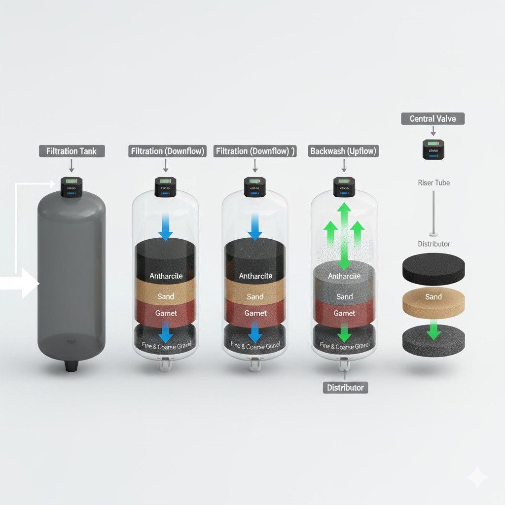 FRP industrial multi-media filter tanks for suspended solids removal in UAE