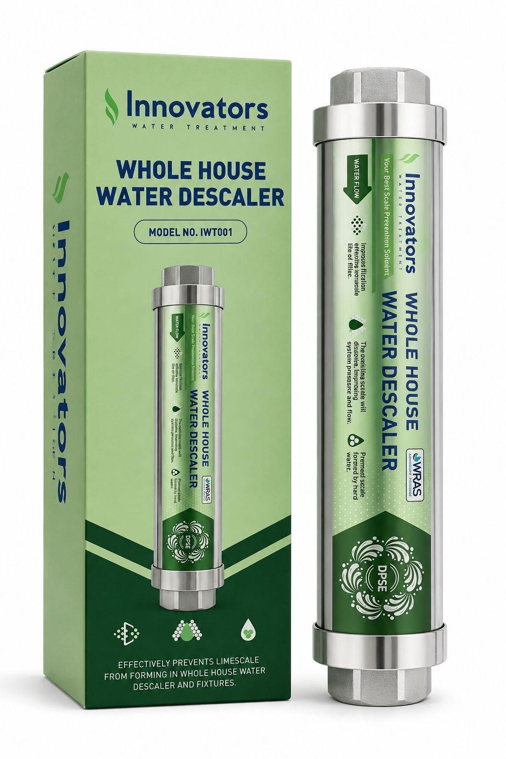 Salt-free whole house water descaler installed on a home's main water line