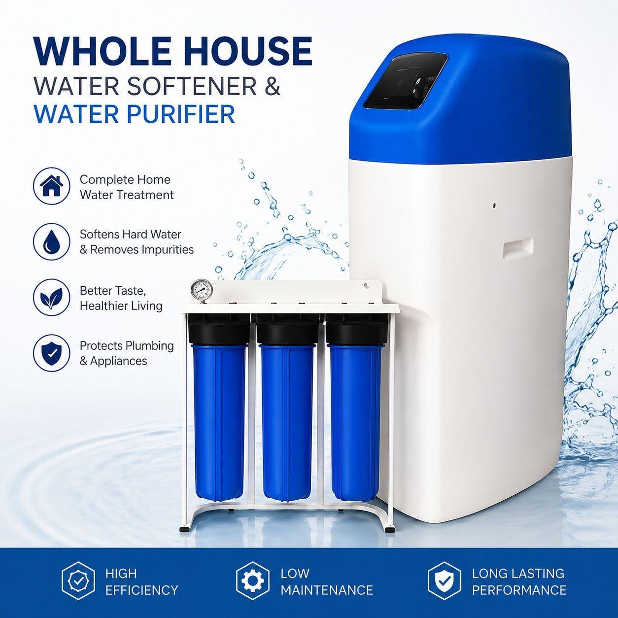 Whole house point-of-entry water filtration system installed at a villa's main water line