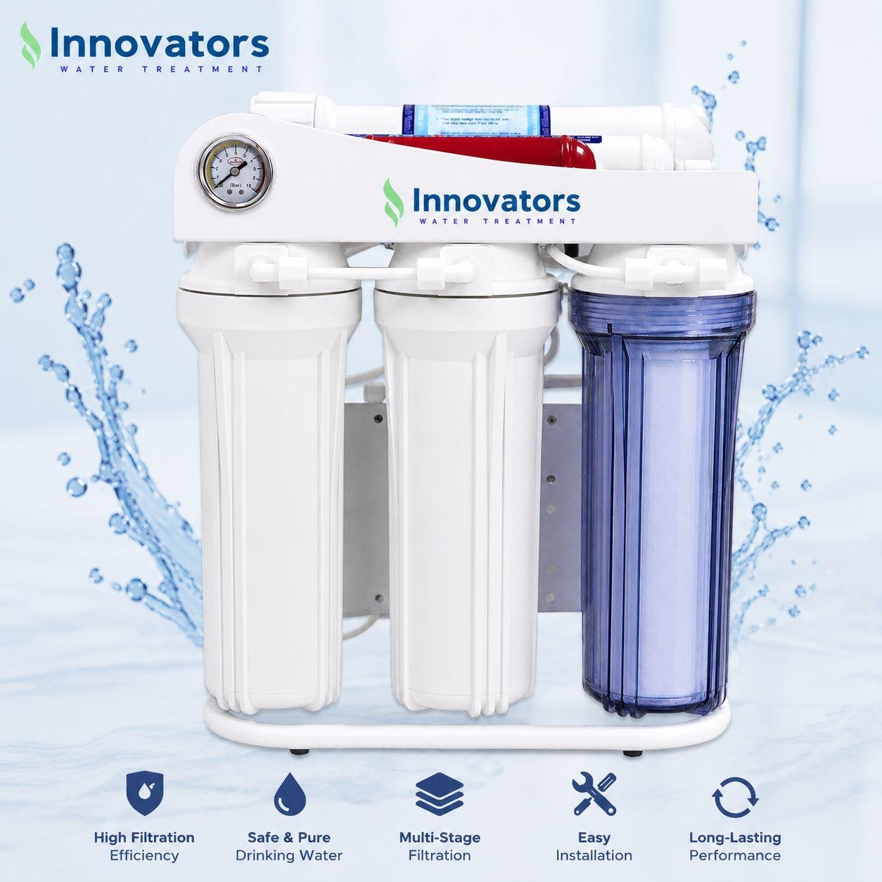 Reverse osmosis drinking water purifier installed under a kitchen sink
